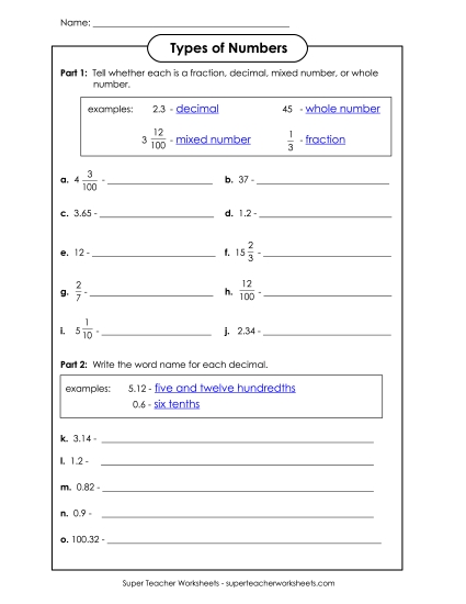 Decimal, Fraction, or Mixed Number