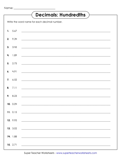 Decimal Names - Hundredths 2