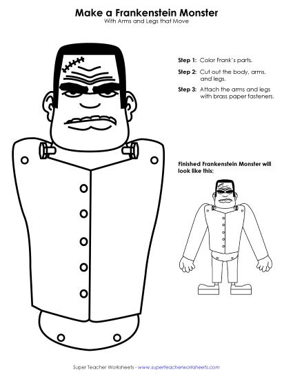 Frankenstein Cut-Out Holiday Worksheet
