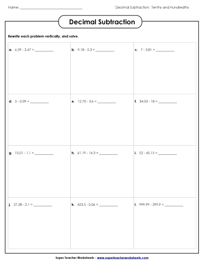 Subtract: Hundredths