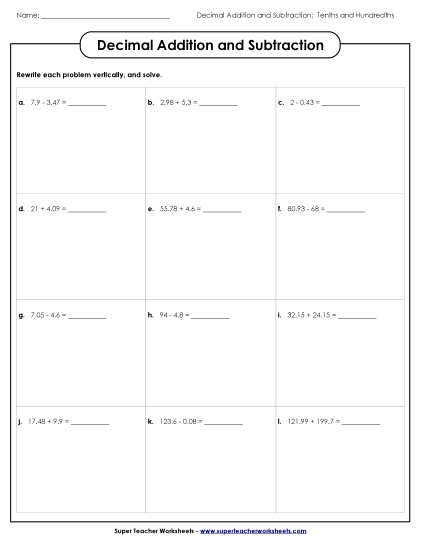 Add & Subtract: Hundredths