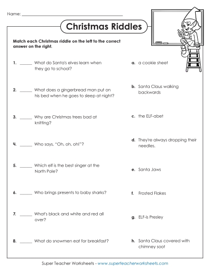 Christmas Riddles Worksheet