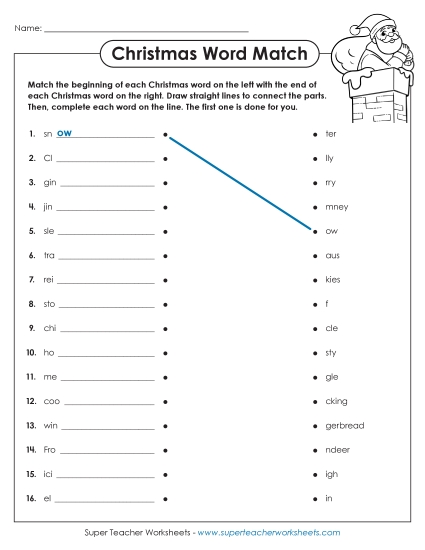 Christmas Match Word Worksheet