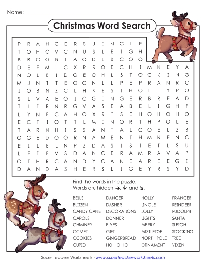 Christmas Word Search Puzzle Worksheet