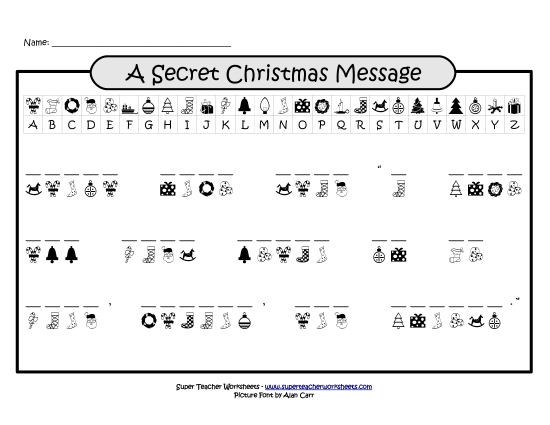 Christmas Crypto-Code Puzzle Worksheet