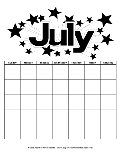 July Calendar (Stars)