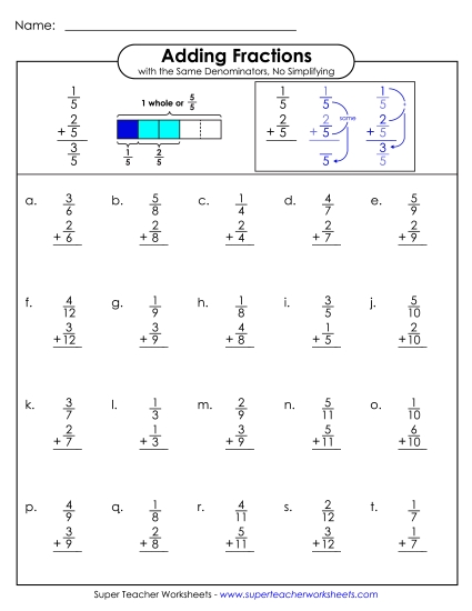 Adding Fractions w/ Like Denominators (Vertical)