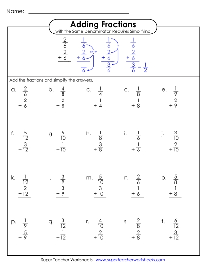 Adding Fractions; Like Denominators (Vertical)