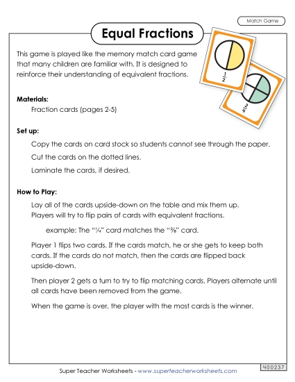 Equivalent Fractions Matching Game
