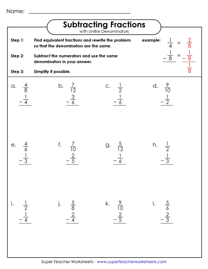 Subtracting Fraction w/ Unlike Denominators 2 (Vertical)