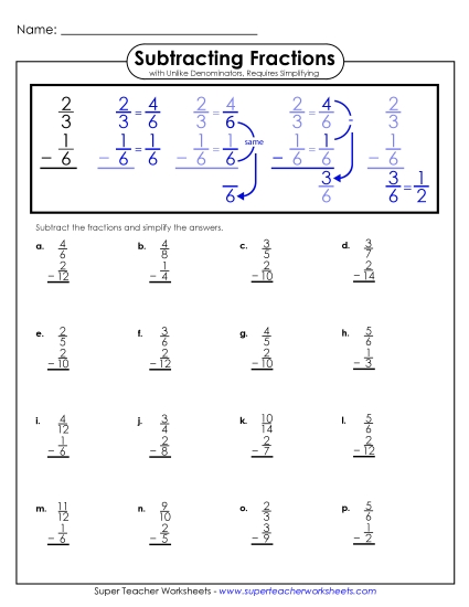 Subtracting Fractions w/ Unlike Denominators (Vertical)