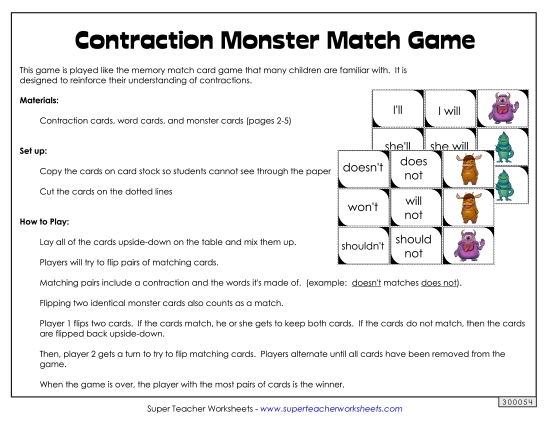 Contraction Monster Match Game