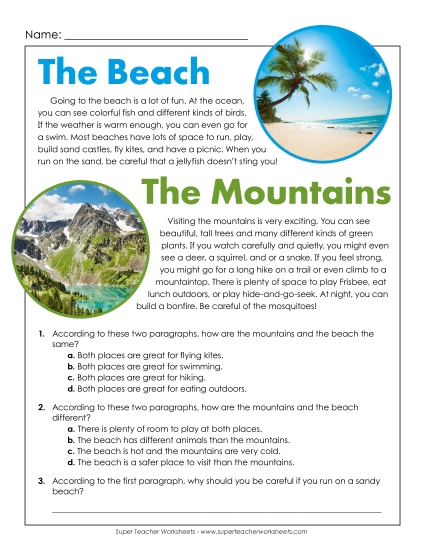 Beach/Mountain: Compare/Contrast