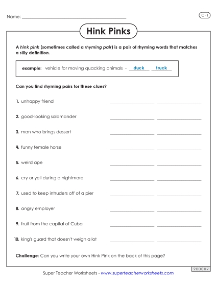 Hink Pinks: Level C-1