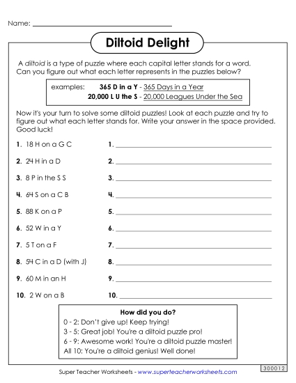 Diltoid Puzzles: Number-Letter Teasers