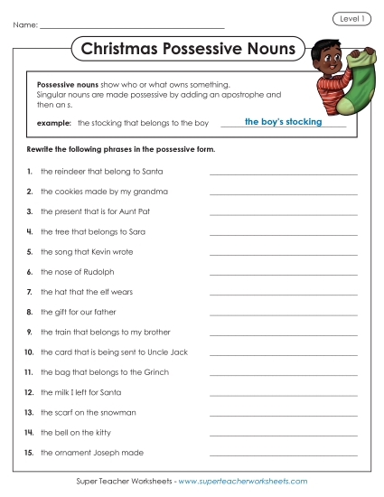 Christmas Possessive Nouns (Basic) Worksheet