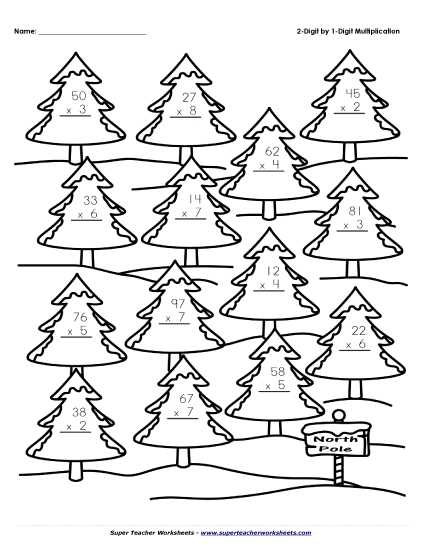 2-Digit Multiplication Winter Trees