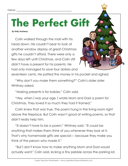 The Perfect Gift (Fiction Story) Christmas Worksheet