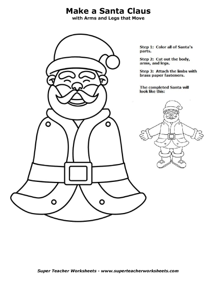 Santa Claus Cut-Out Free Christmas Worksheet