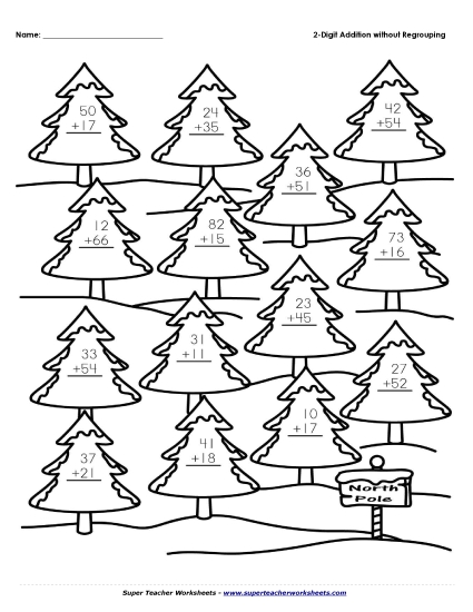 2-Digit Addition Winter Trees (No Regrouping)