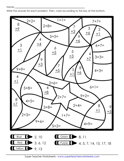Basic Addition Mystery Picture (Stocking) Christmas Worksheet