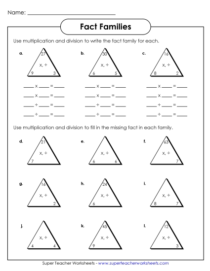 Fact Family Triangles (Up to 9s)