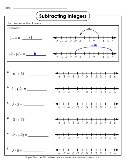 Subtracting Integers #2