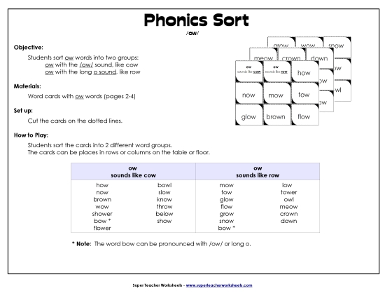 Word Sort: 2 Sounds of ow