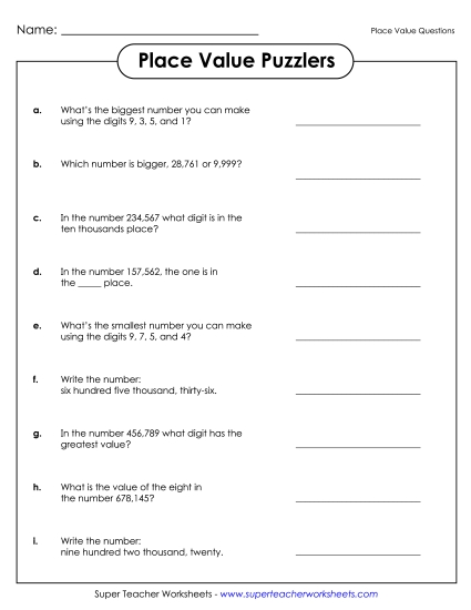 Place Value Puzzlers
