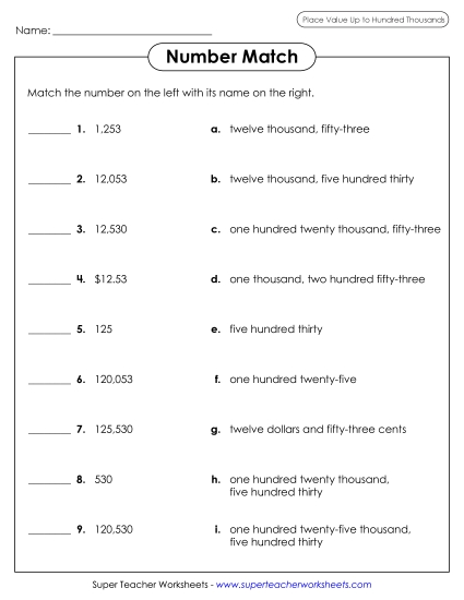 Number Match Worksheet