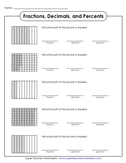 Percent Picture Problems (Basic) Percents Worksheet