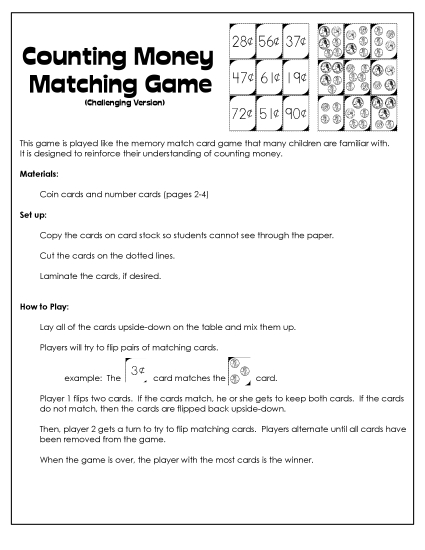 Game: Counting Money Memory