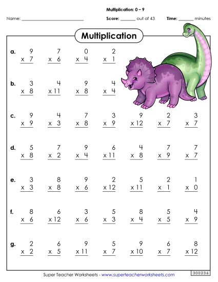 Multiplication Basic Facts 0 - 9