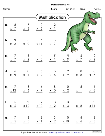Multiplication Basic Facts 0 - 8