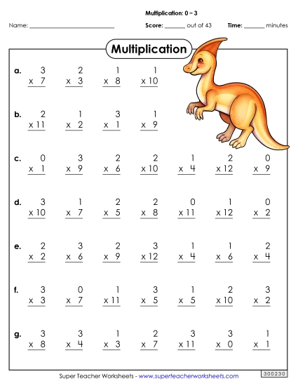 Multiplication Basic Facts 0 - 3