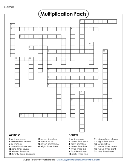 Times Table Crossword