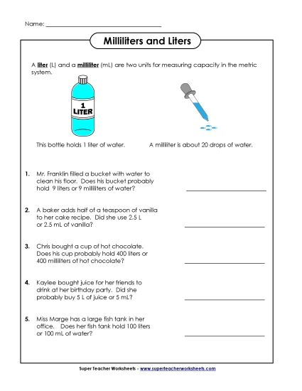 Estimating- Liters and Milliliters