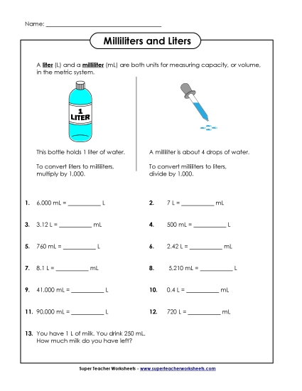 Converting Milliliters and Liters- Advanced