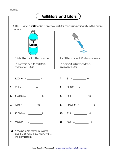 Converting Milliliters and Liters- Basic