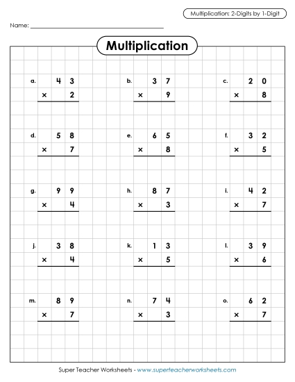 Multiplication: 2-digit by 1-digit