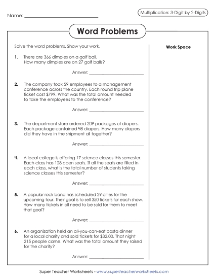 Multiplication Word Problems: 3 digits by 2 digits