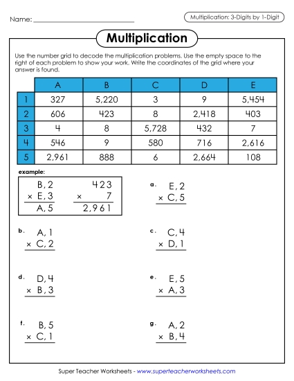 Grid Puzzle: 3-digit times 1-digit