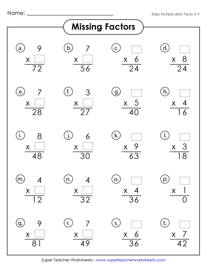 Missing Factors (0-9)