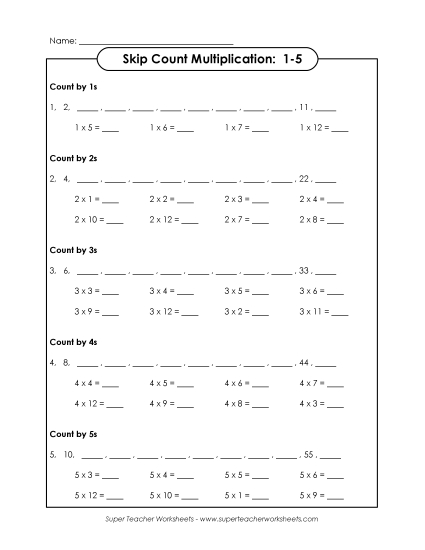Multiplication Skip Count (0 - 5)
