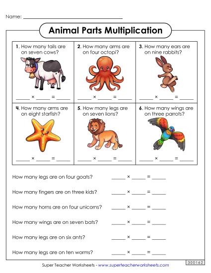 Multiplication Animal Parts