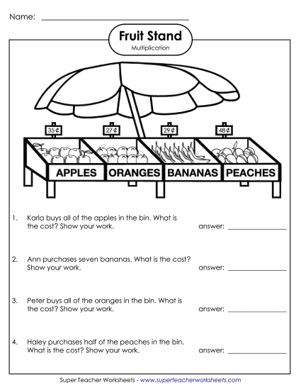 Fruit Stand Money: 1-digit Numbers (Easier)