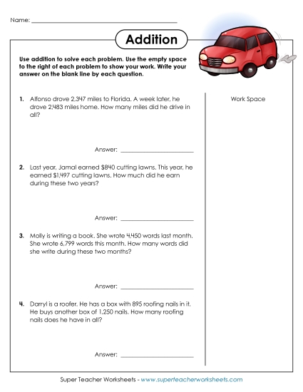Word Problems: 4-Digit Addition