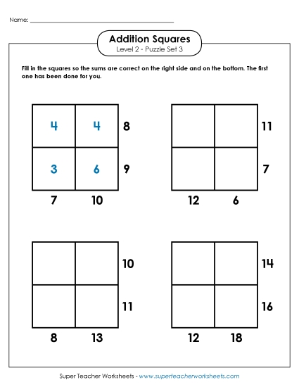 Addition Squares: Level 2, Set 3