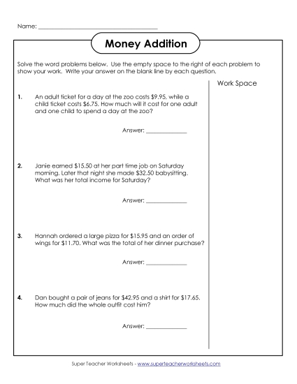 Addition Word Problems (Adding Money)