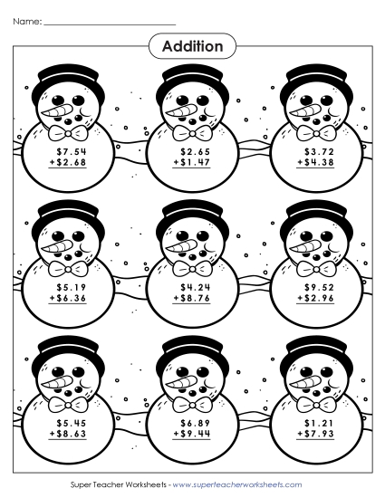 Snowmen Addition Picture (Money)